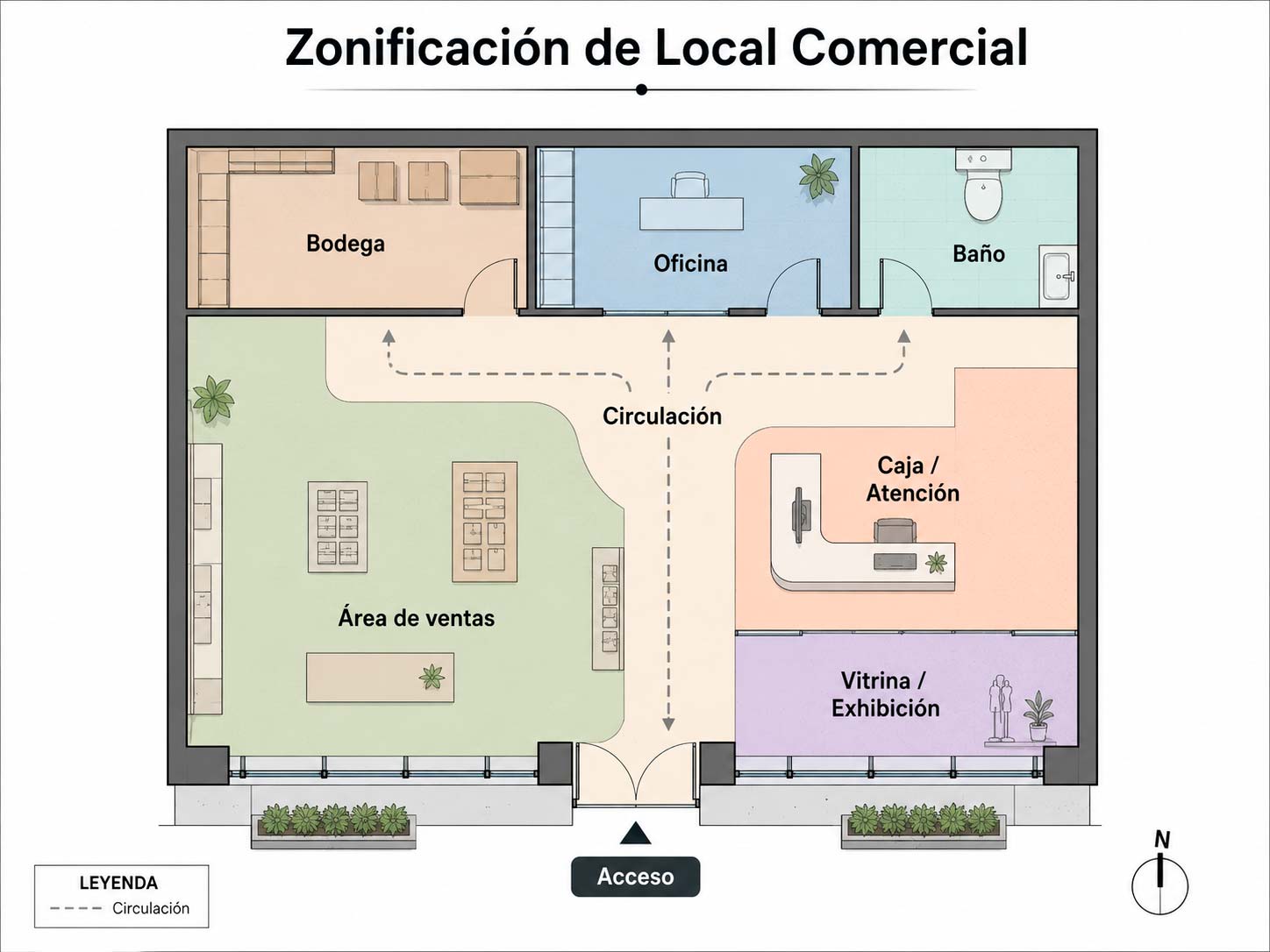 Distribución interior funcional para oficinas y locales comerciales